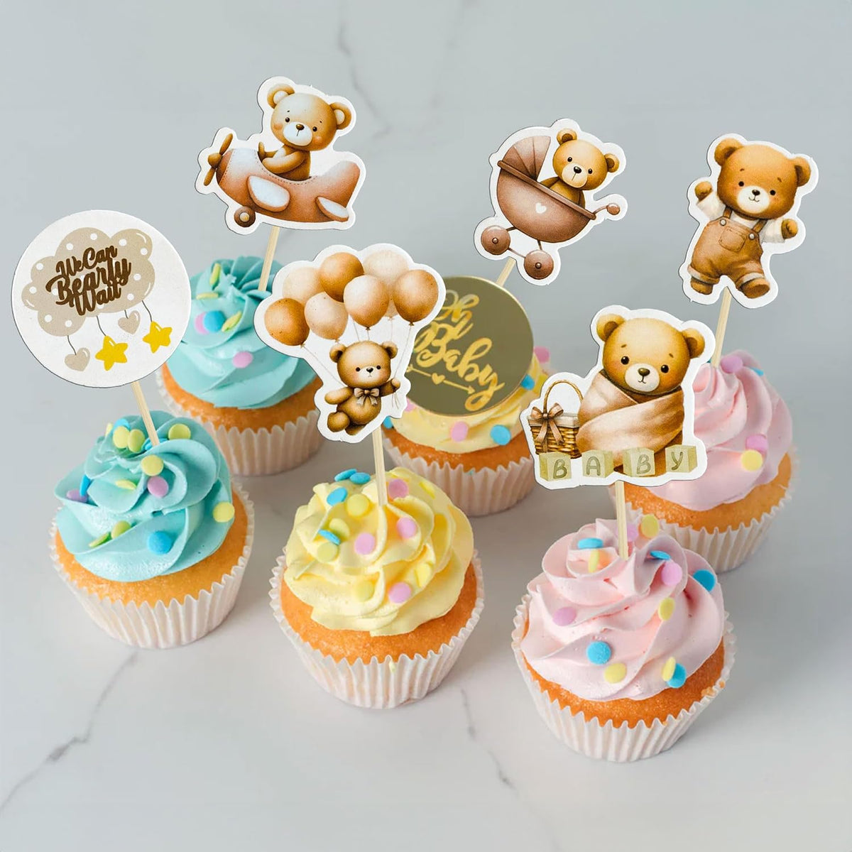 Gyufise 36Pcs Baby Shower Bear Cupcake Toppers Moon Baby Bear Baby - Coffee - image 4