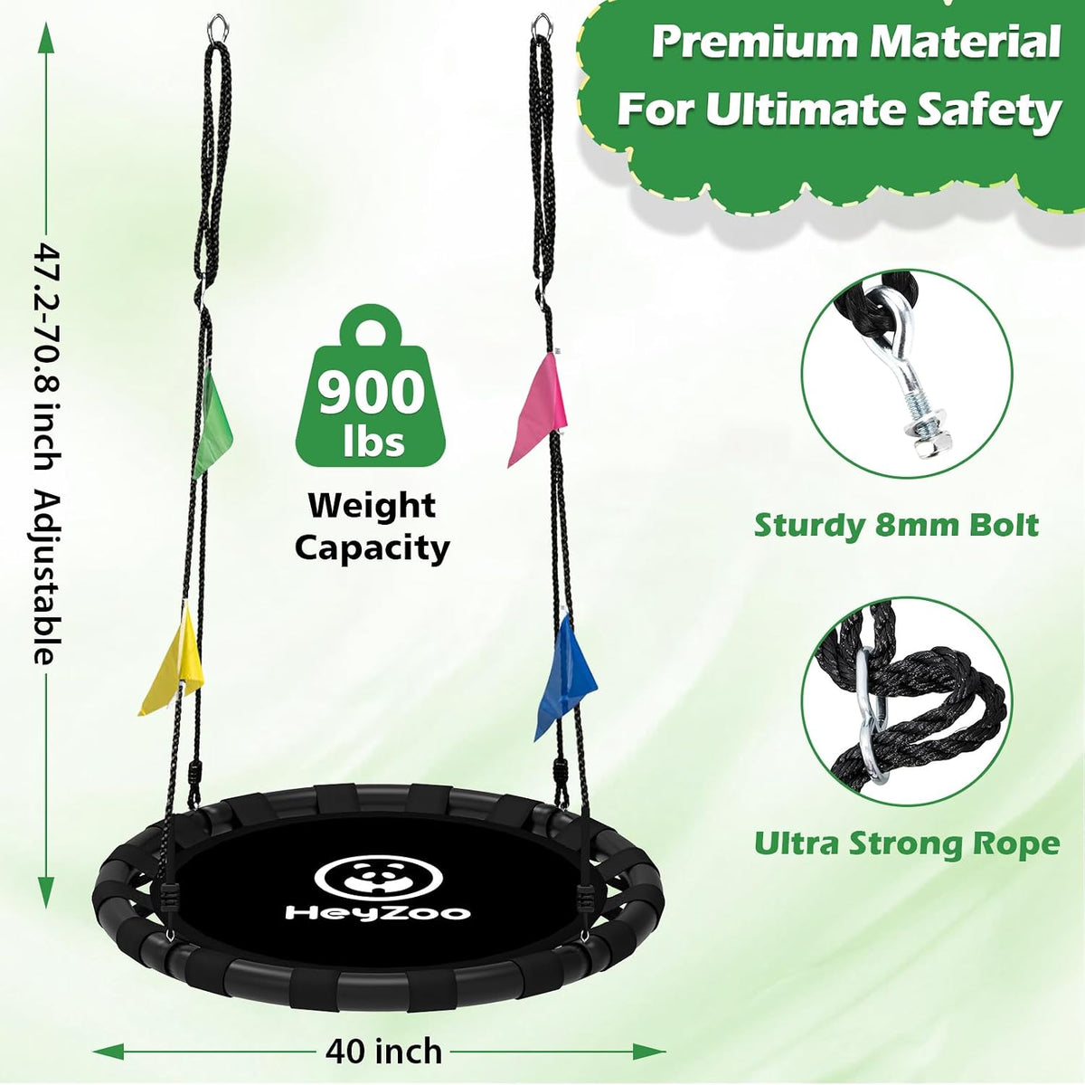 HeyZoo black 40 inch saucer swing with 360 degree swivel for backyard - view 20
