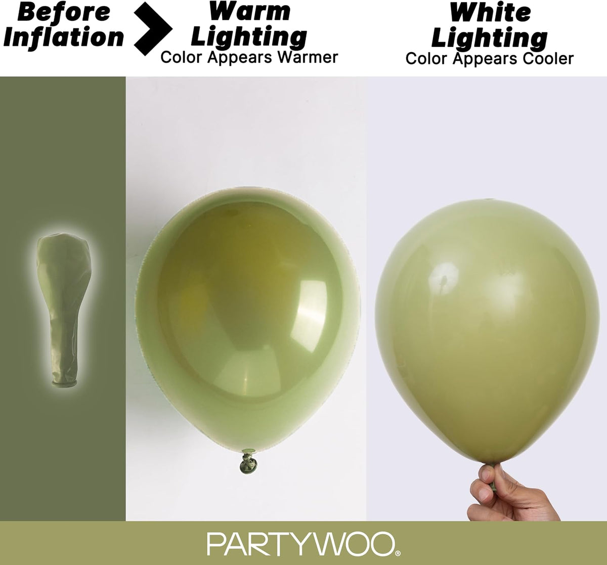 PartyWoo White Balloons 101pcs Matte White Latex Helium Balloons 12 - Green-3084 - image 3