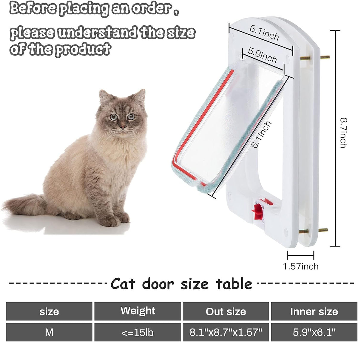 Saintrygo Cat Door Interior Exterior Door 4 Way Lock Circumference < - image 2