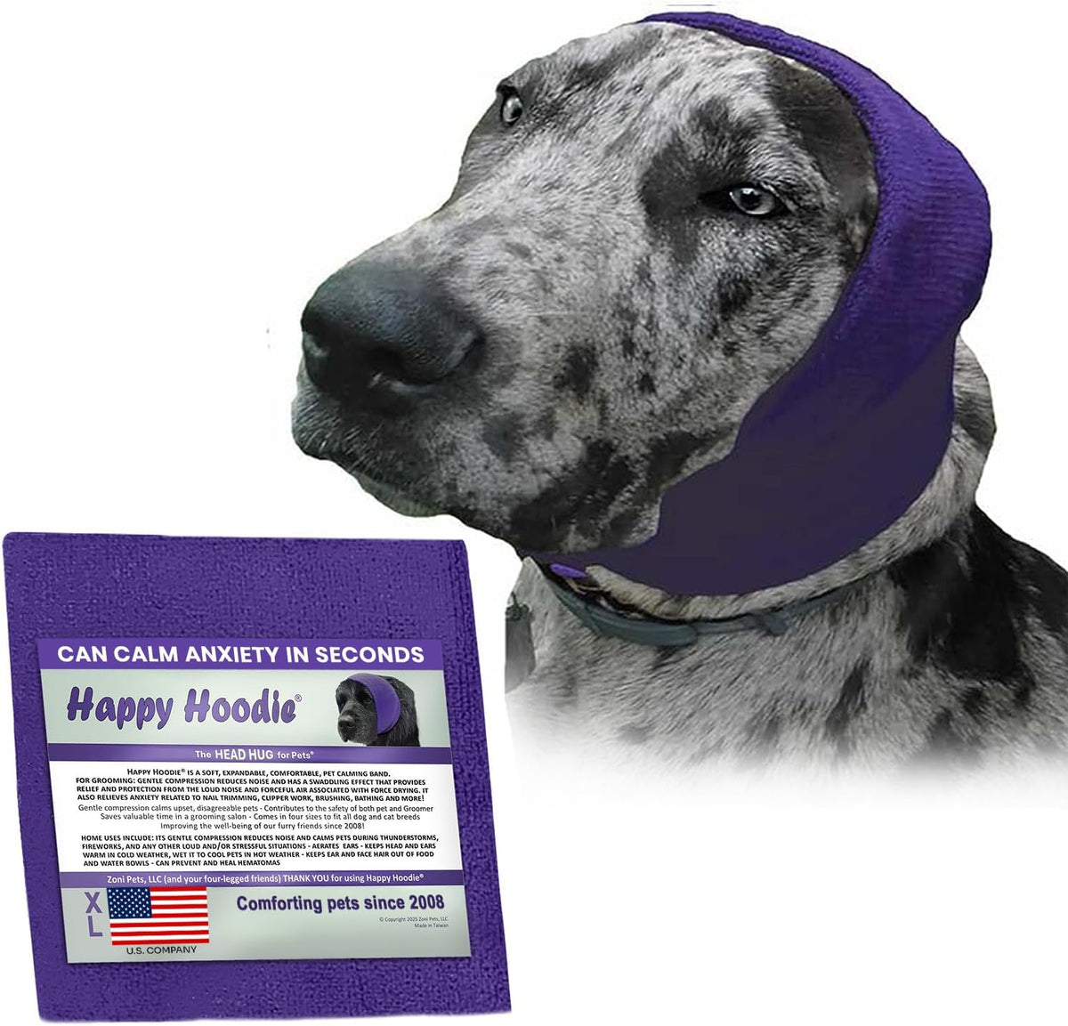 Happy Hoodie The Original Dog & Cat Calming Band for Noise & Anxiety - Extra Large / Purple