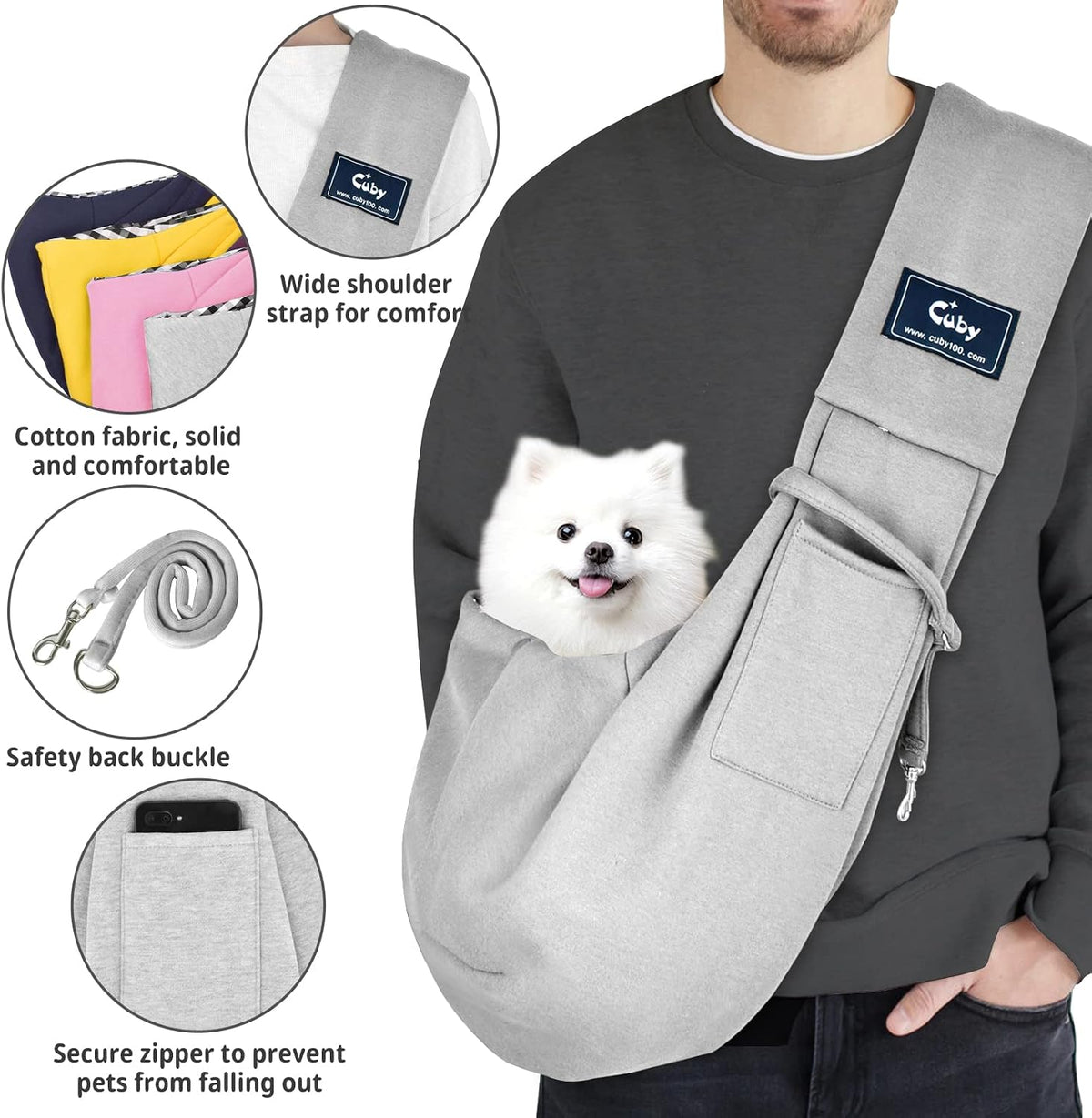 Dog and Cat Sling Carrier, Hands Free Reversible Pet Papoose Bag - Classic Grey - image 2
