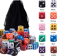AUSTOR 100 Pcs 12mm Dice 6 Sided Game Dice Set with a Drawstring Pouch – Fun for Kids & Family - Solid Rounded, 12mm - image 3