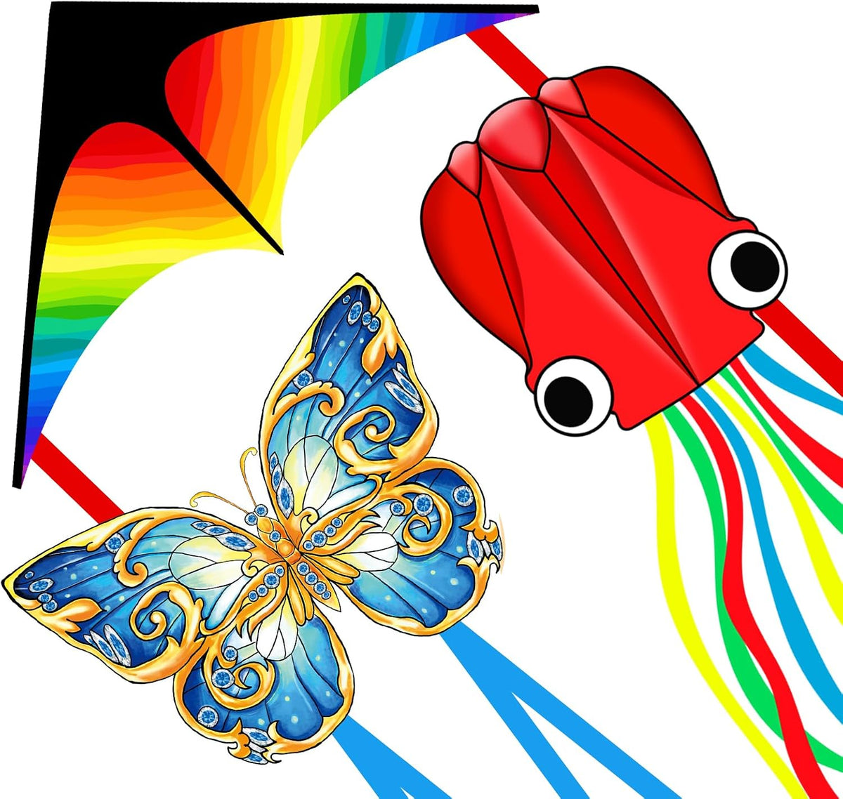 Xida rainbow octopus kite, a frameless ripstop polyester kite with flying line and handle - view 5