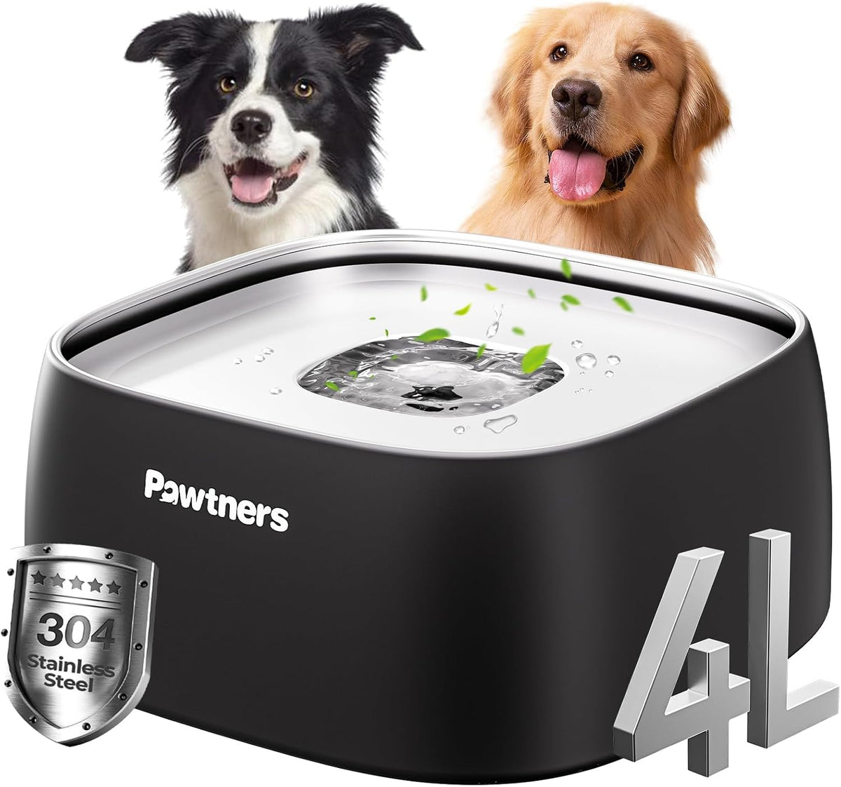 All Stainless Steel Dog Water Bowl No Spill - Black / 4L