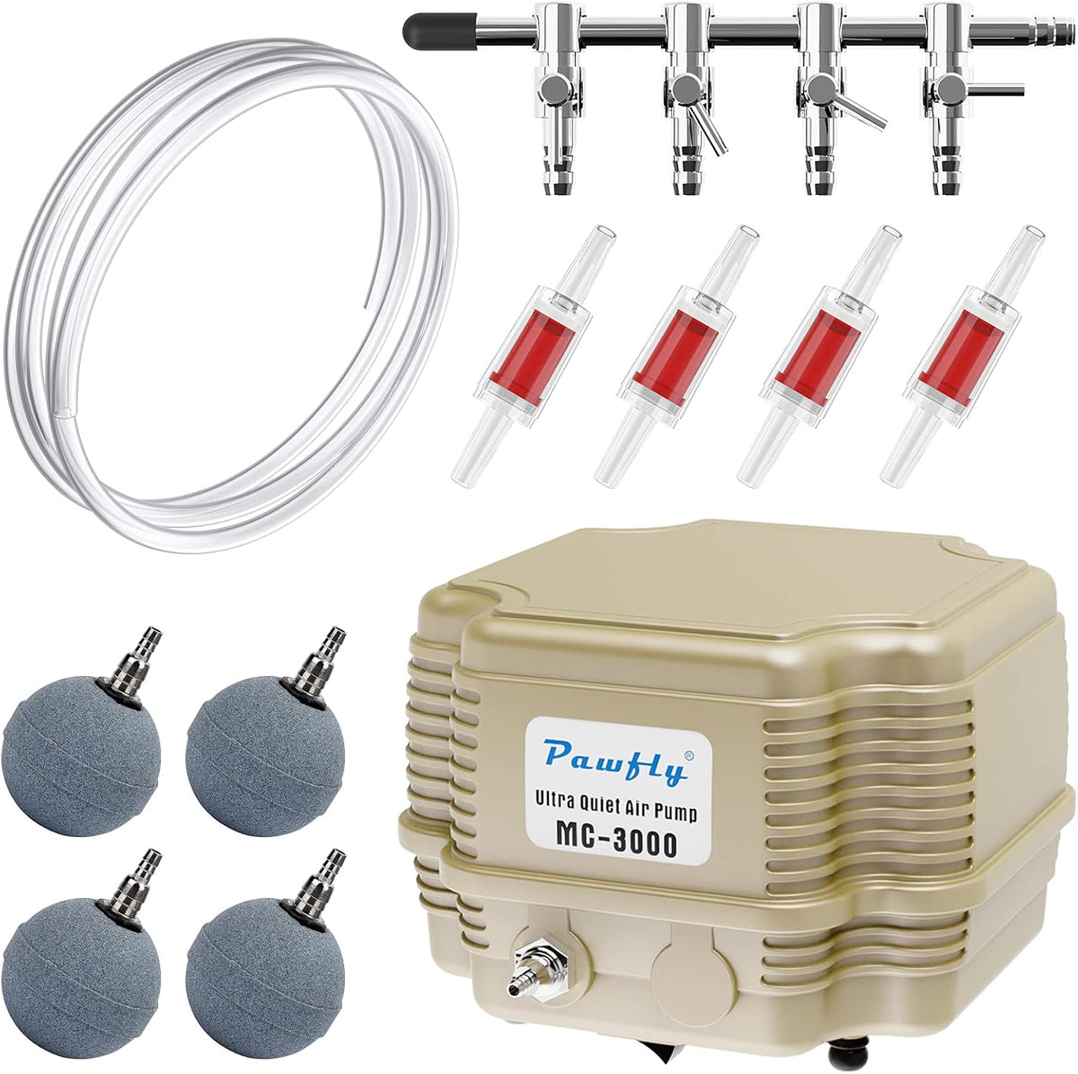 Pawfly 254 GPH Aquarium Air Pump Adjustable Quiet Oxygen Aerator Pump - Basic with Kit (Up to 300 Gallon)