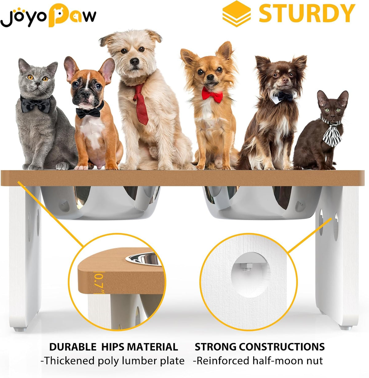 Elevated Dog Bowls, Bamboo Raised Dog Bowl Stand – Essentials for Dogs - Teak - White / Medium: 7'' Tall-40oz Bowl - image 4