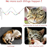 Cat Wand Toys Interactive Kitten Toys for Indoor Cats Colorful Teaser Wand String for Exercise Kitten Stick Kitty Rope Toy Rainbow Ribbon Cat Charmer -2Pcs