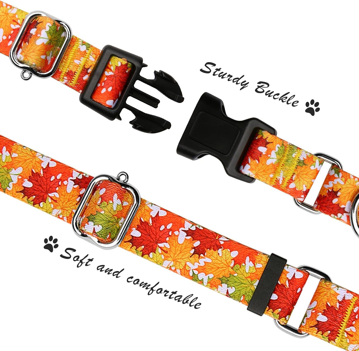 Martingale Dog Collar with Buckle - Orange Leaves / Small - image 2
