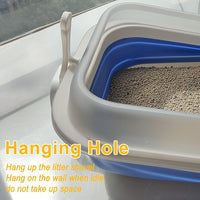 Open Cat Litter Box with High Side, 20.67 X 15.16 inch Anti-Splashing Kitty Litter Pan Collapsible Travel Litter Potty Pan Scoop Leak-Proof Pedal Cat Toilet No Smell Easy Clean (L Gray High Side)