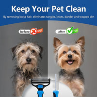 2-in-1 Shedding Brush and Detangling Comb Combo,Small Dog Stripping Brush, Dog and Cat Grooming Comb, 17 Stainless Steel Teeth Remove Tangled Hair, Pet Grooming Tools-Small