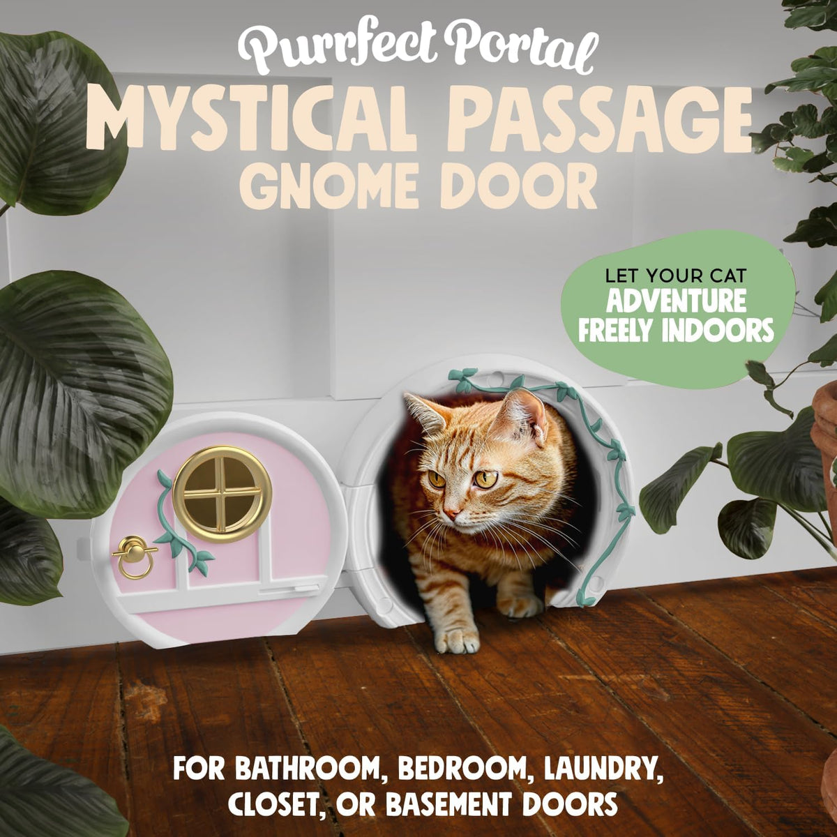 Gnome Door Cat Door for Interior Doors - Pink and Gold - image 2