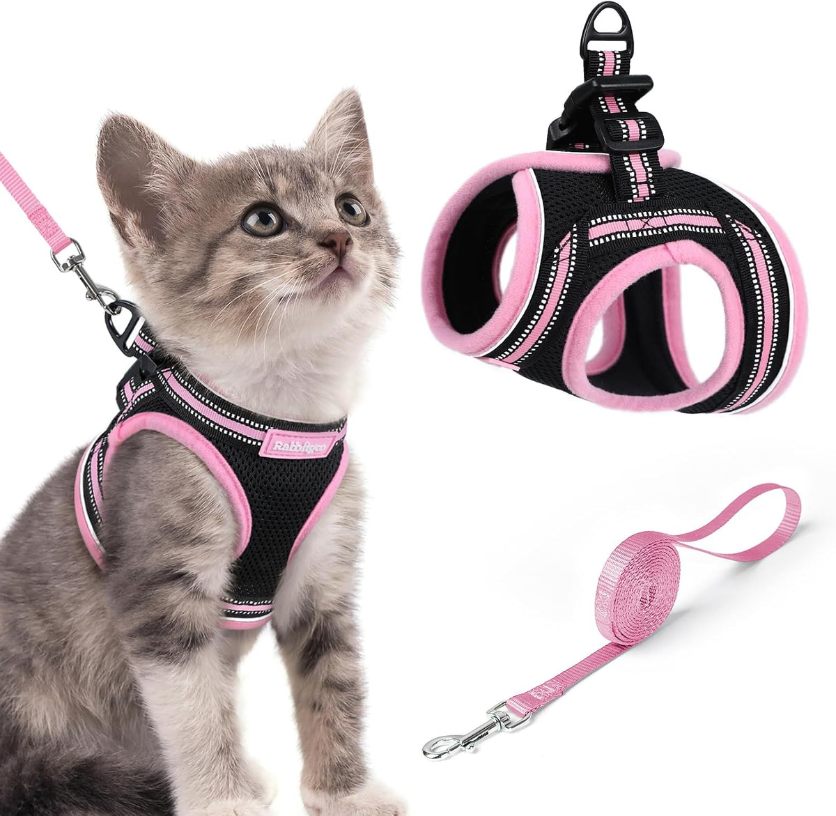 rabbitgoo Cat Harness and Leash Set, Step-in Soft Vest - S / Black & Pink
