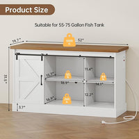 55-75 Gallon Fish Tank Stand with Sliding Barn Doors & Power Outlet, Heavy Duty Aquarium Stand with Cabinet Storage for Fish Tank, Turtle Tank, Reptile Terrarium, 1000LBS Capacity, White
