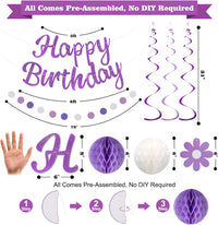YEOCU Birthday Decorations - Purple&while / Flower - image 4