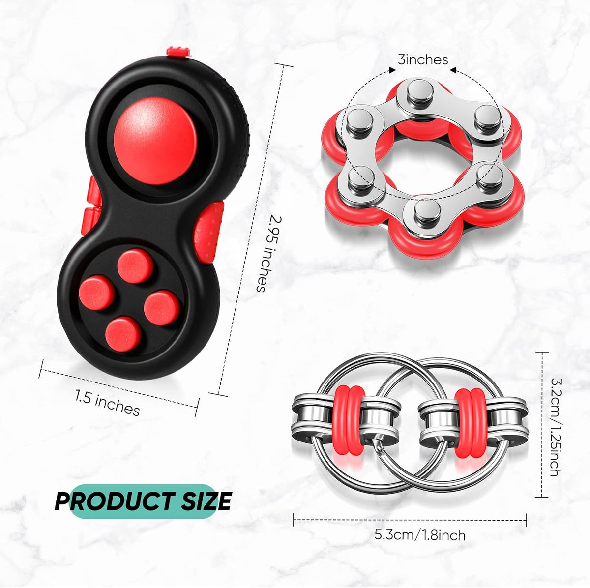 Gejoy 3 Pcs Fidget Toys Adults Set Silent - Black and Red - image 2