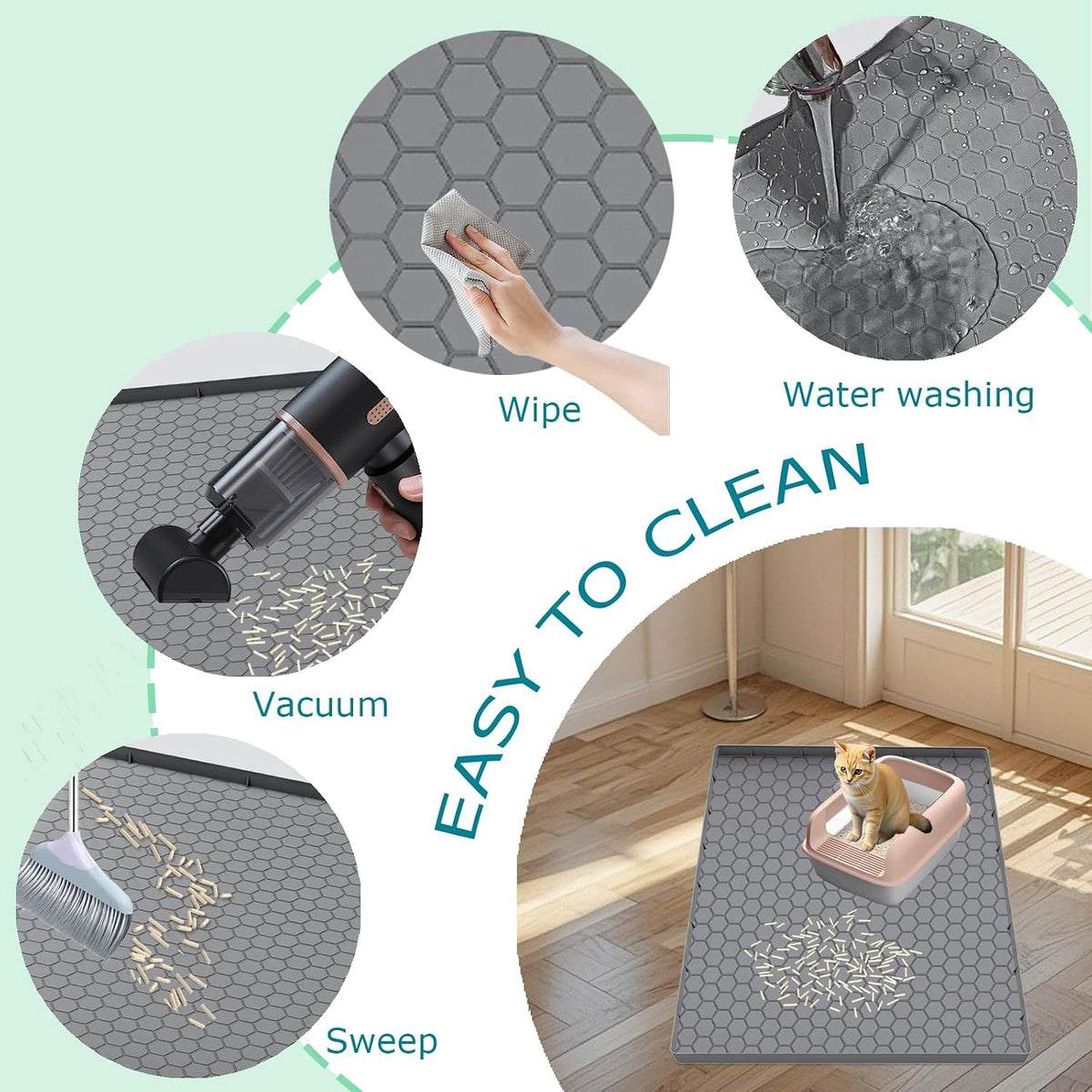 Cat Litter Mat, Silicone Large Cat Mat for Litter Box - 34"L x 22"W / Grey - image 3
