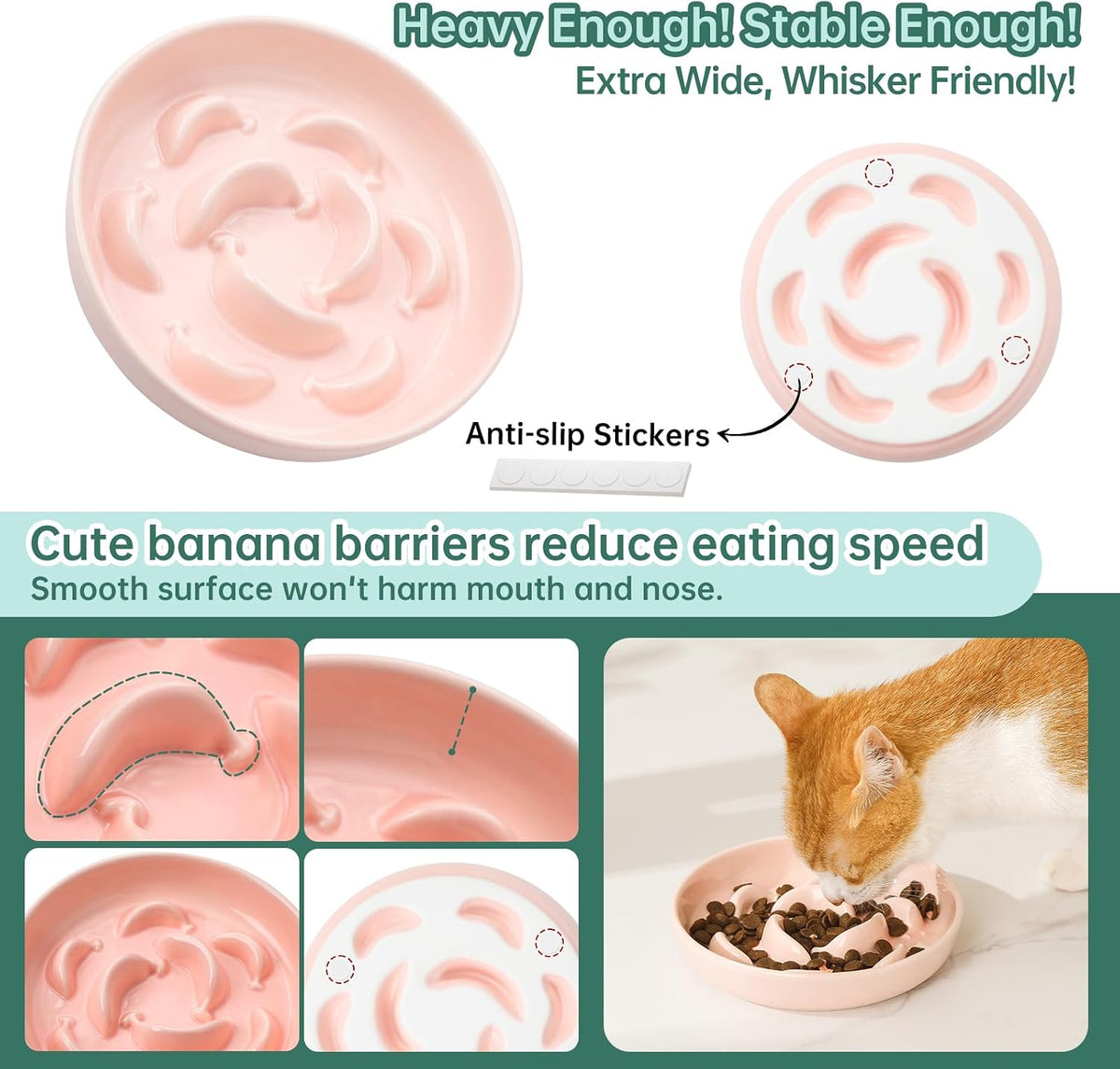 Ceramic Slow Feeder Cat Bowl - Bowl-Pastel Pink / 1.2"H Standard - image 4