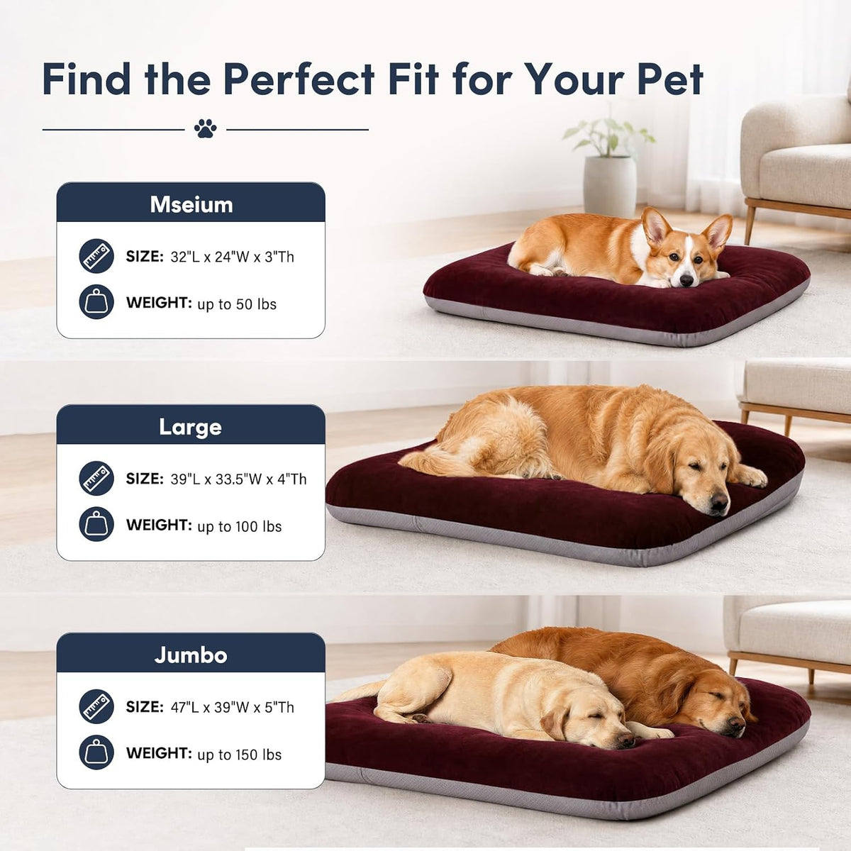 Magic Dog Orthopedic Extra Large Dog Bed 47 Inch - 32.0"L x 24.0"W x 3.0"Th / Burgundy - image 2
