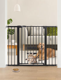 Babelio 36" Tall Pet Gate with Cat Door, CatPrivilege II, 29-40" - Black / 29-48" Wide, 36" Tall