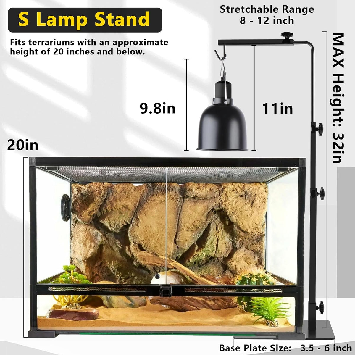LUCKY HERP Aluminum 5.5inch Shallow Dome Reptile Light Fixture - Reptile Lamp Stand / 14-32 inch Adjustable - image 3