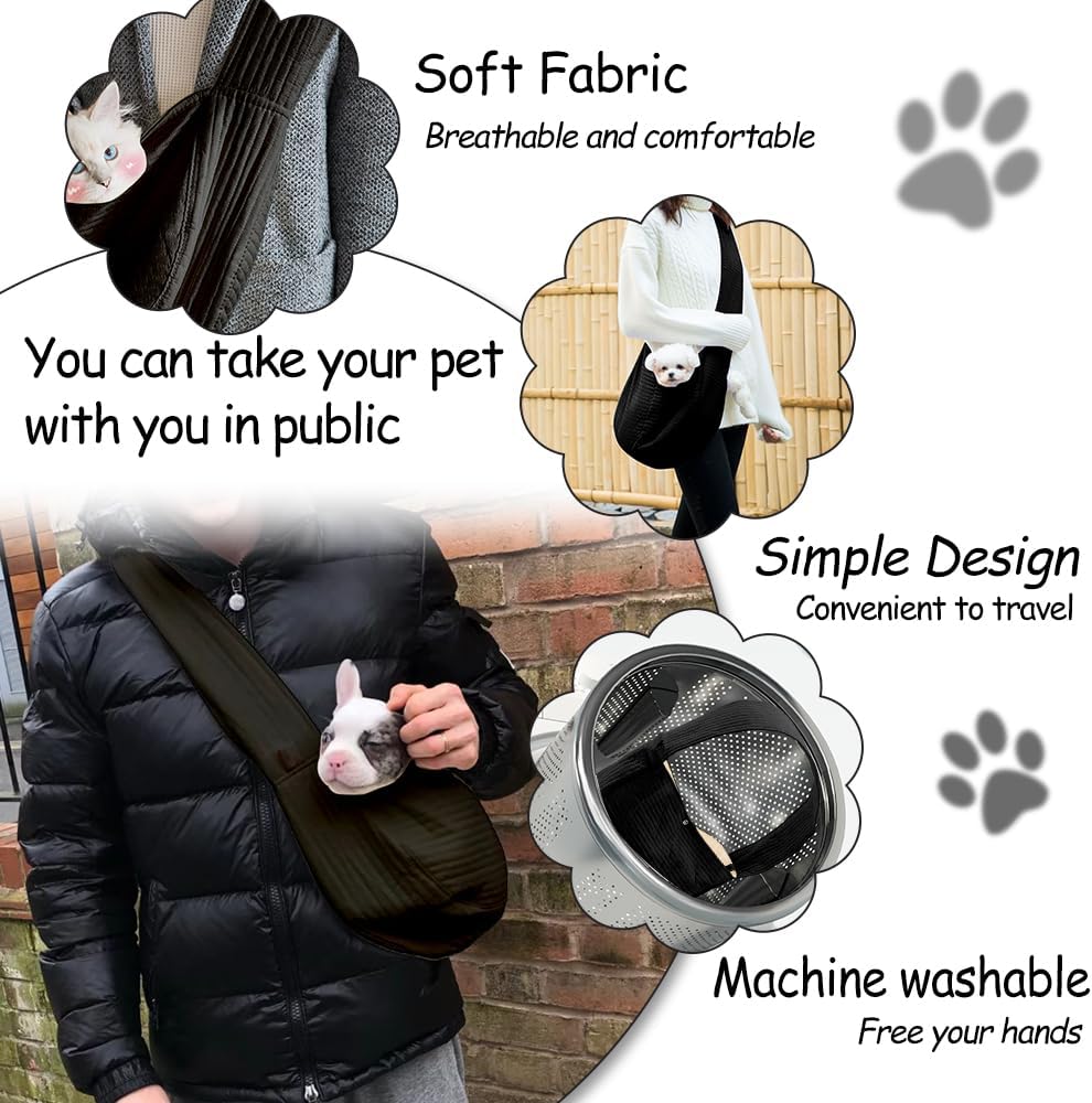 NATUYA Small Dog Cat Carrier Sling - Black / Canvas-Adjustable Strap - image 3