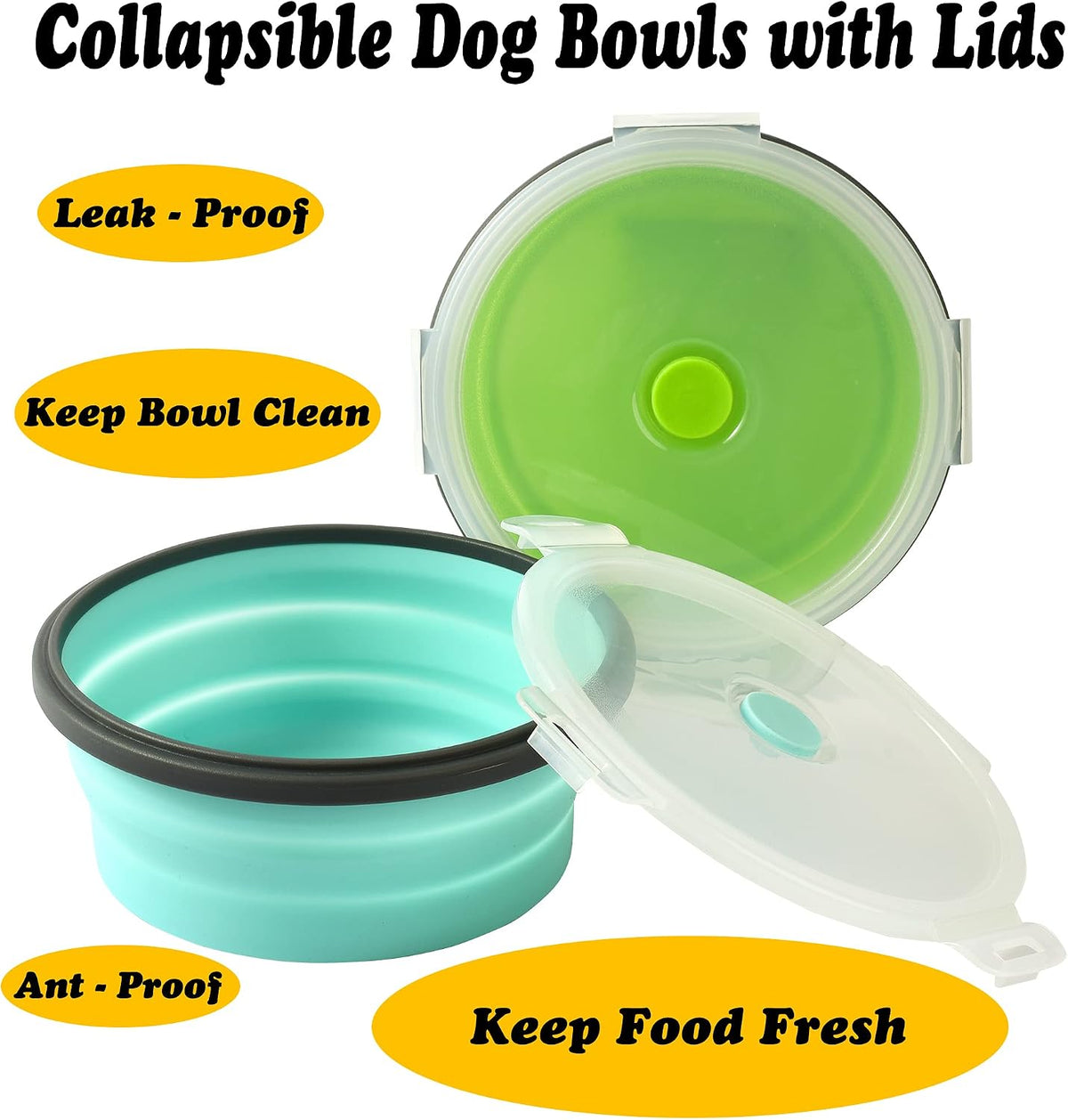 Joyinjojo Collapsible Dog Bowls with Lids - Small / Blue / Green - image 4