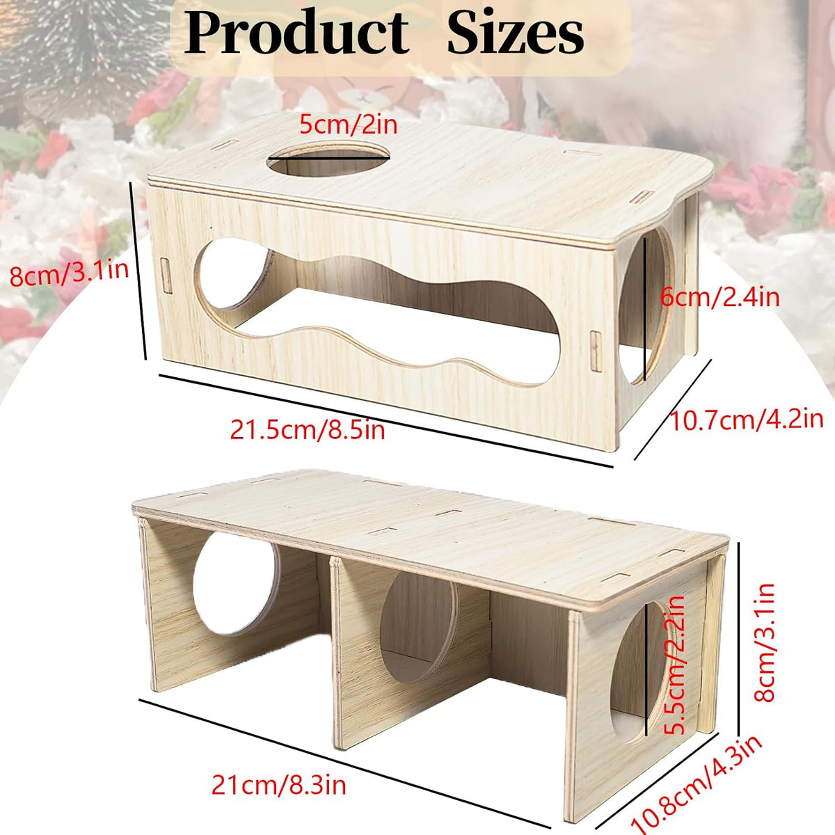 Wooden Hamsters 2-Chamber Hideout-Tunnel Multi Chamber Exploring Toy - M+M - image 2