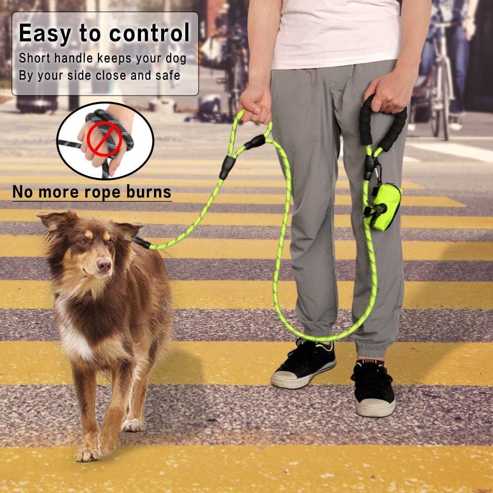 Plutus Pet Rope Dog Leash with Double Handles, Reflective - Rope-Green