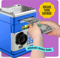 Piggy Bank for Kids, Electronic Money Saving Box w/Code - Blue & Silver - image 2