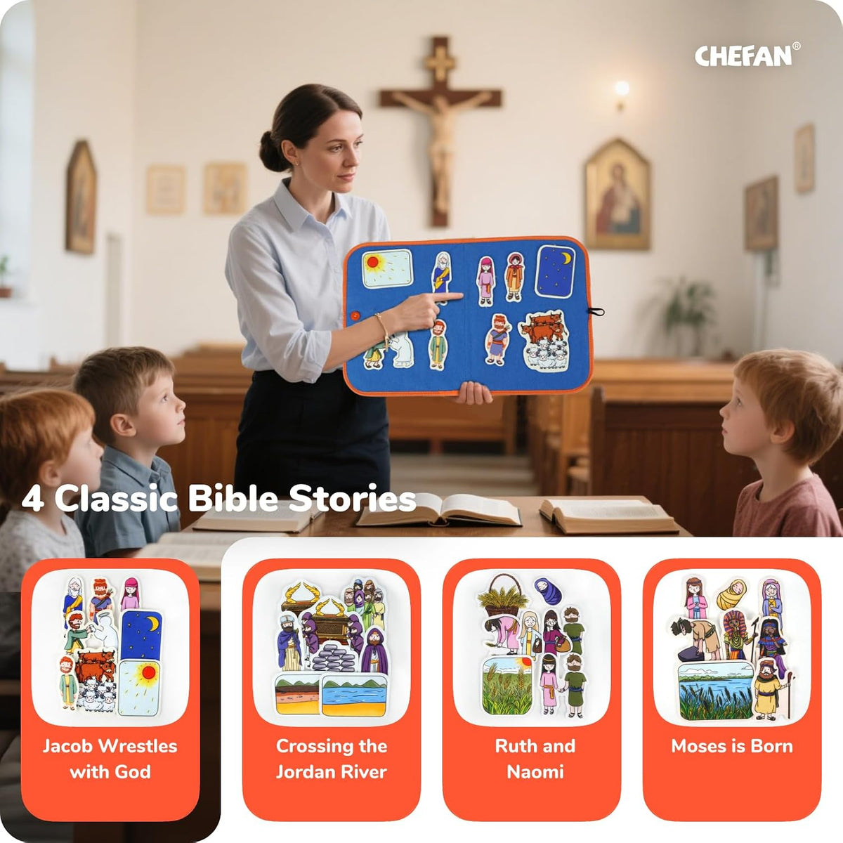 CHEFAN Noah's Ark Felt Board Bible Stories - Ruth and Naomi & Other 3 Bible Stories Set - image 2