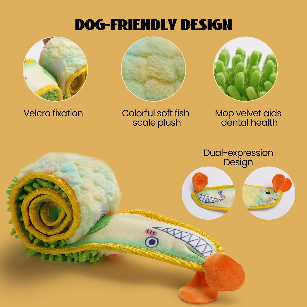 Nocciola EEL Squeaky Dog Toy - No Stuffing Yellow Eel - image 2