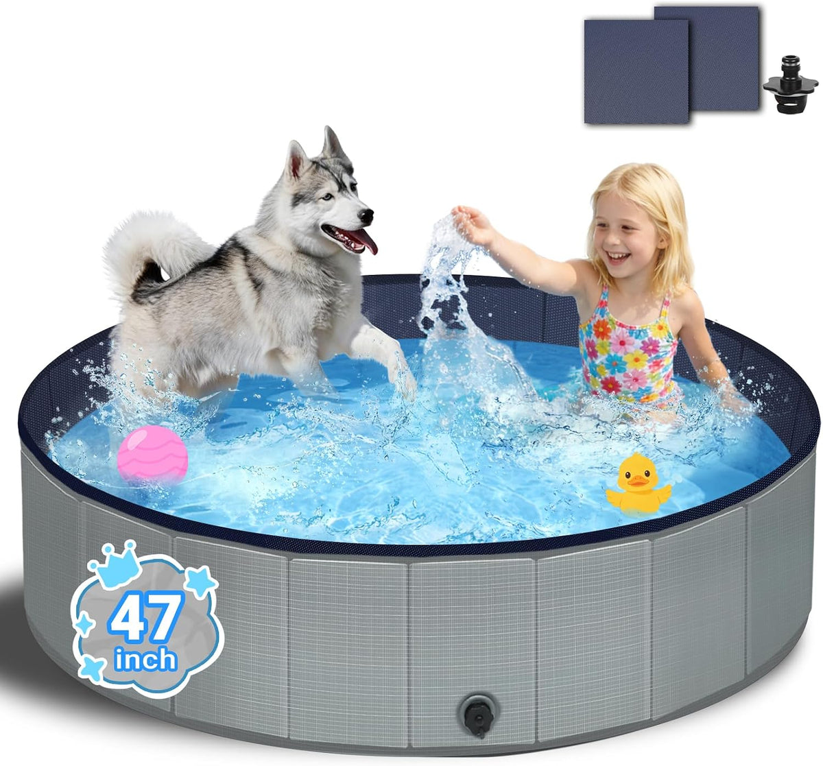Dog Kiddie Pool for Small Medium Large Dogs, Multiple Pets - 47"x11.8"