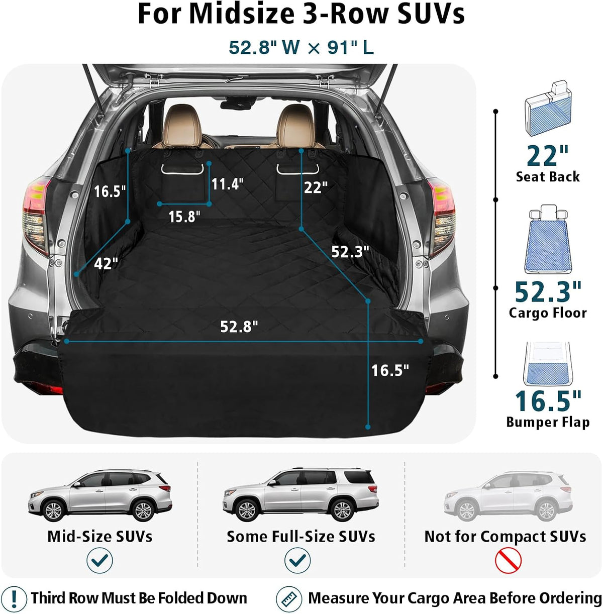 SUV Cargo Liner for Dogs - Trunk Cover with Side Walls for Compact SUV – Essentials for Dogs - Black with Pockets / Large (With Flaps) 93" - image 2