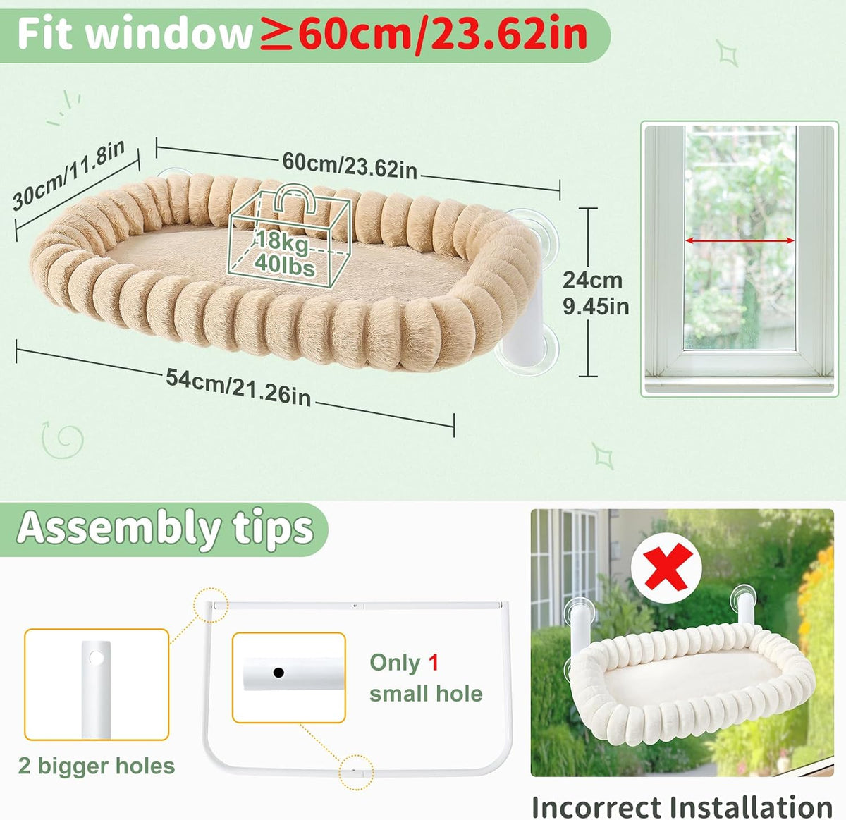 Sunhoo Foldable Cat Window Perch - Tan / 23.62"L x 11.8"W x 9.45"TH - image 4