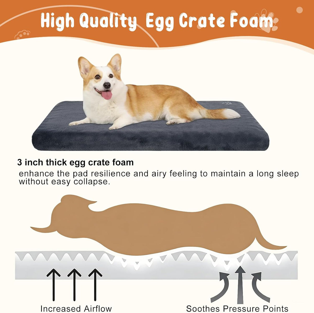 EMPSIGN Dog Bed Mat Crate Pad Mattress, Ultra Soft Pet Kennel - Grey / M(29"*18"*3") - image 2