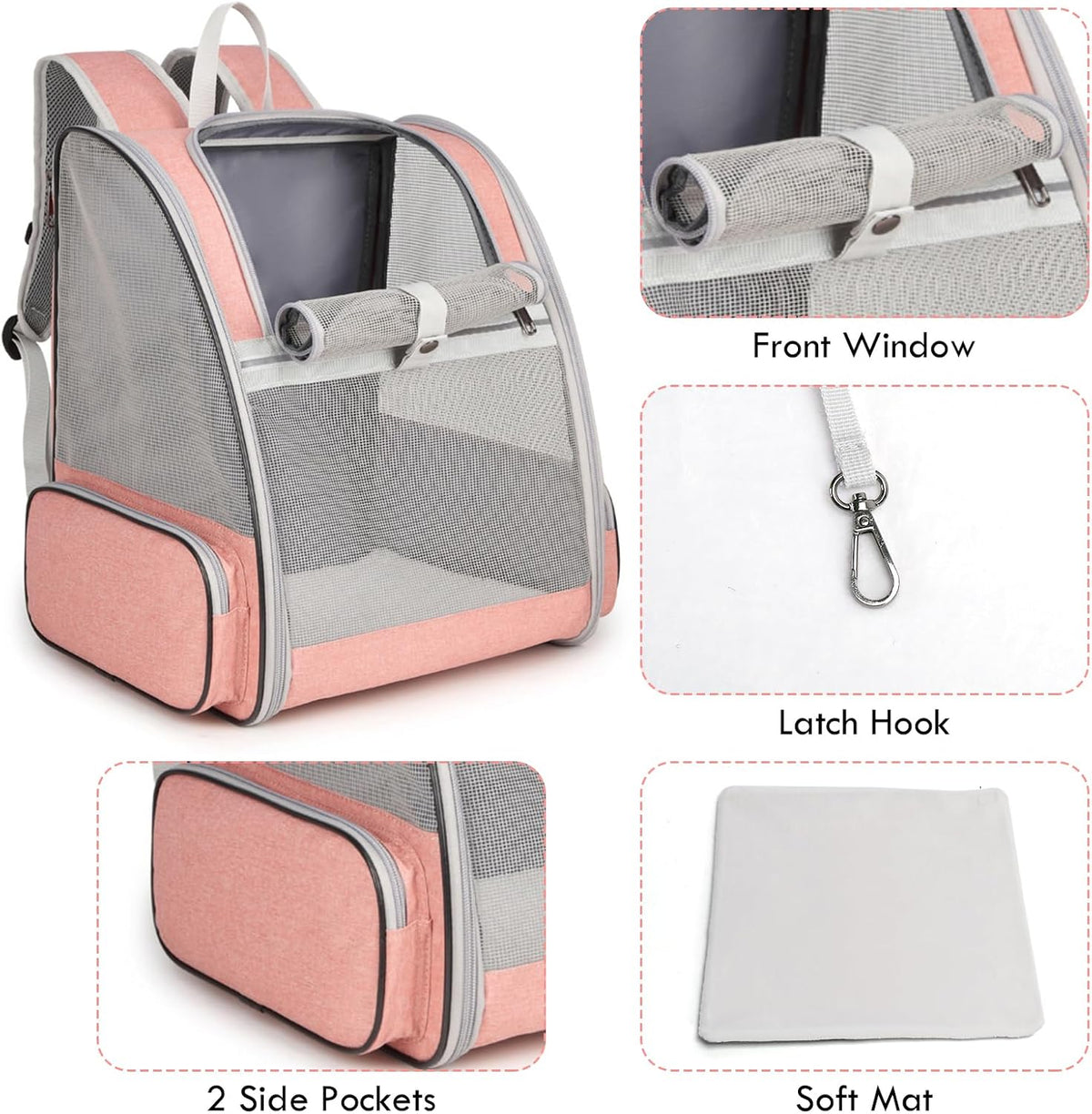 Cat Backpack Carrier, Small Dog Carrier Backpack with Fully Ventilated Mesh, Kitten Wand Feather - Pink - image 2