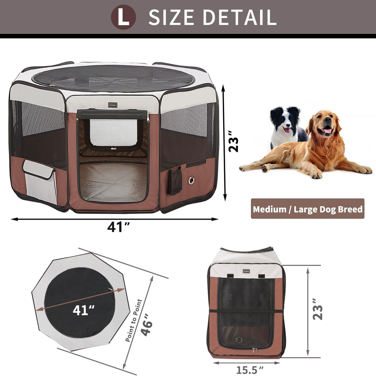 Dog Playpen Portable Pet Play Pens for Small Dog/Cat/Rabbit/Chicks - Brown / 8 / Large (46"x46"x23") - image 2