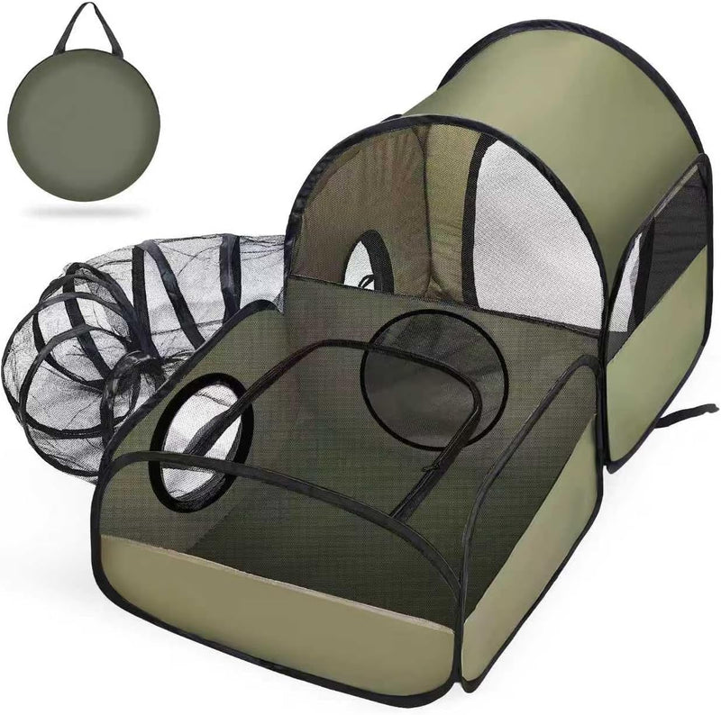 Tailtastic Indoor/Outdoor Cat Playpen with Surround Tunnel 2 Zones - GREEN
