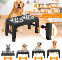 URPOWER Raised Dog Bowls 4 Height Adjustable Elevated Bowl Stand – Essentials for Dogs - Black - image 2