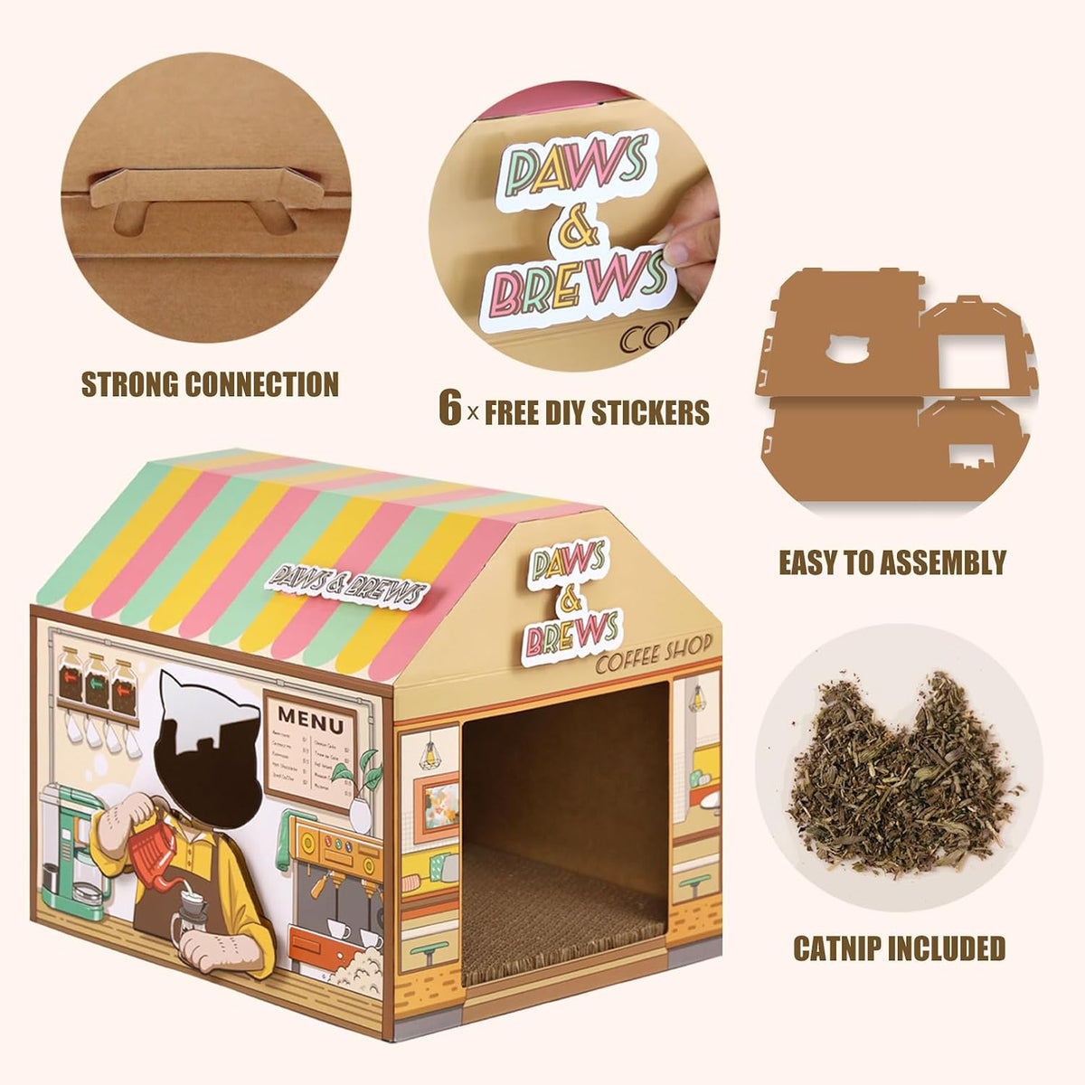 SEKAM Cardboard Cat House with Scratcher/Catnip - Coffee shop - image 4
