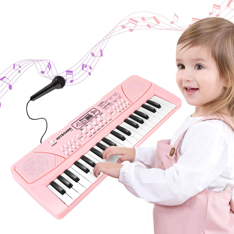 Kids Piano Toys - 37 Keys Musical Keyboard for Toddler with Microphone – Fun for Kids & Family - Pink