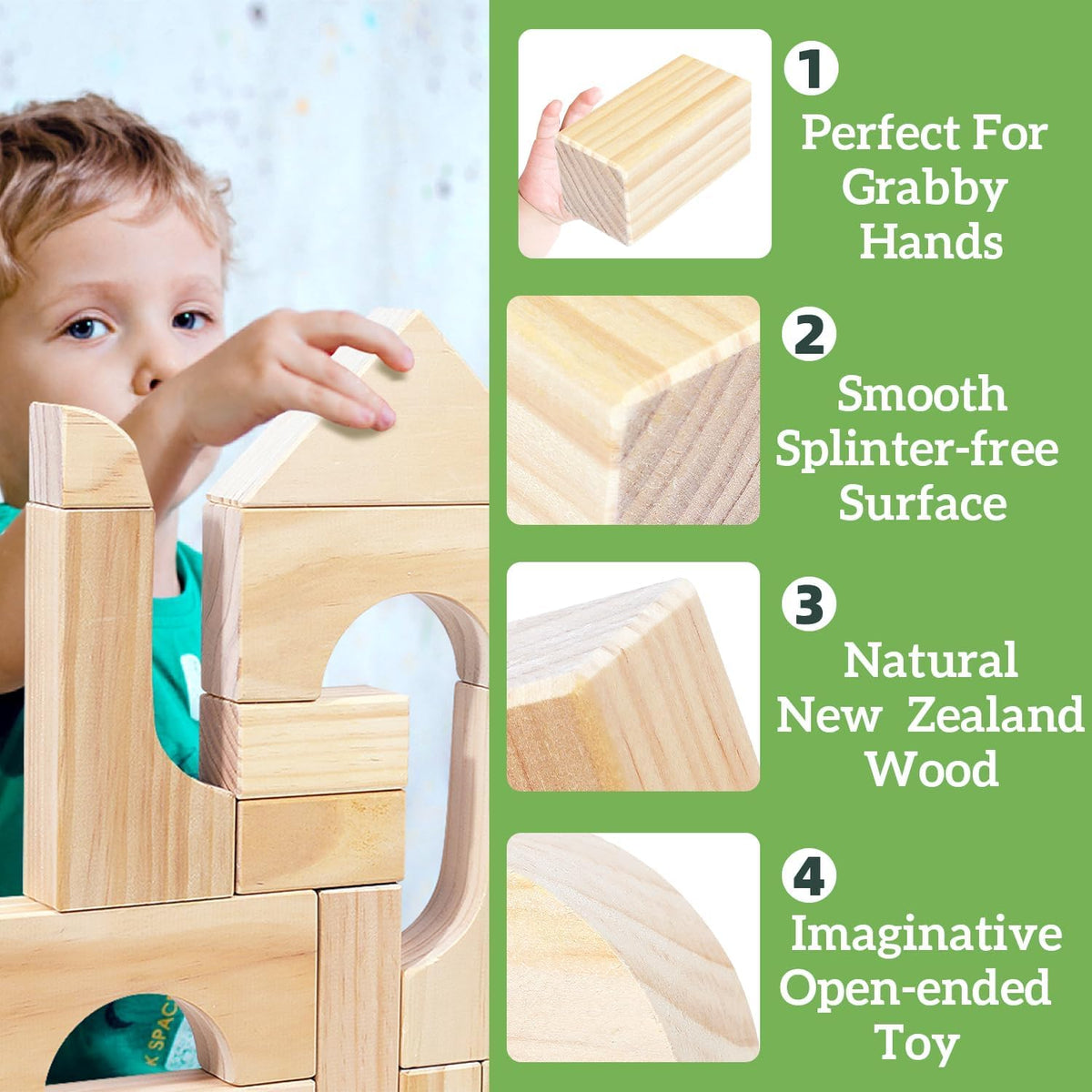 Migargle 64-piece large hardwood building blocks set in a wooden storage tray - view 2