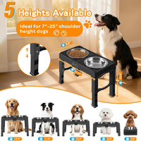 Elevated Bowls, 4 Height Adjustable Raised Stand With 2 Thick 50oz Stainless Steel Food Bowls - Black / 7.1" for Medium Dogs - image 2