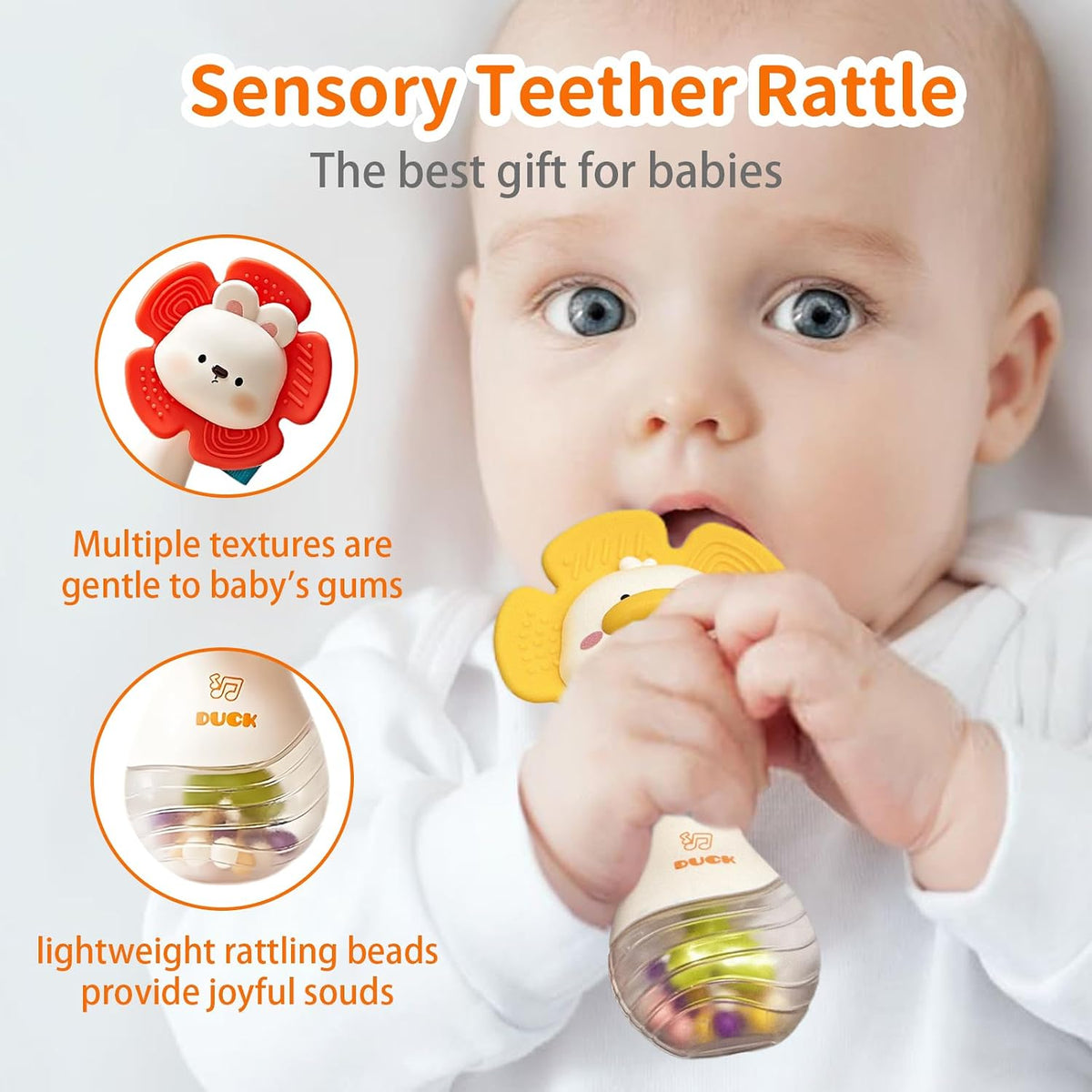 2 PCS Baby Rattles Teething Toys 3-6 Month - yellow and red - image 2