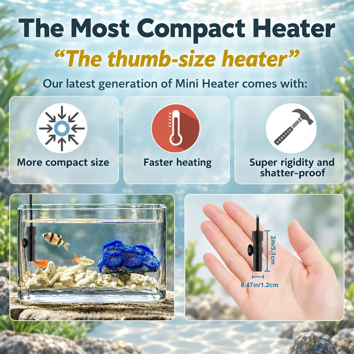 10W USB 5V/2A Alumina Ceramic Super Mini Betta Heater for Tanks ≤ 1 - For Tanks ≤ 1 Gal - image 2