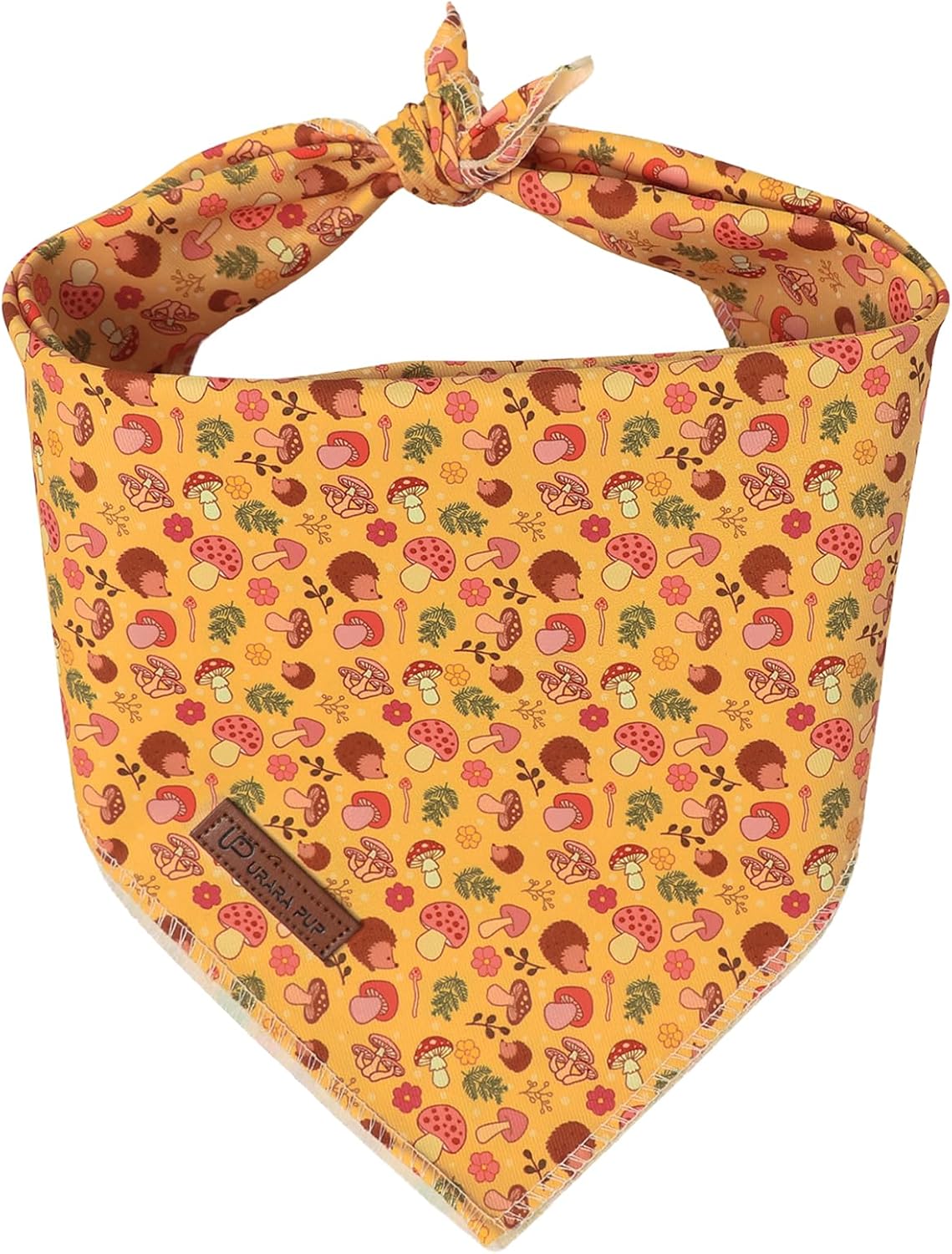 Summer Dog Bandana, UP URARA PUP Strawberry Triangle Bid Scarf for Medium Large Dogs, Cotton - Hedgehog Mushroom B / S