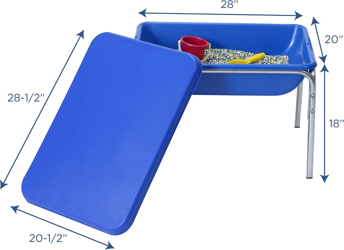 Children's Factory 18 inch small blue sensory table with lid on galvanized steel frame - view 2