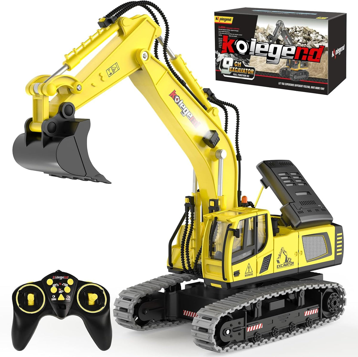 kolegend RC Excavator Toy, 1:18 Remote Control Excavator - Yellow / Medium