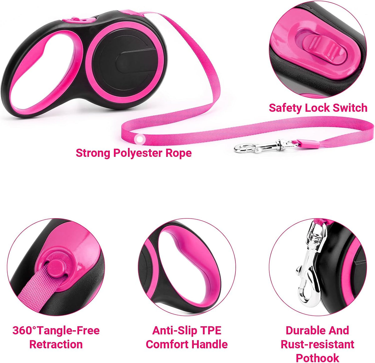 Segarty 26ft Dog Leash Retractable - Pink / 16ft(up to 44 lbs) - image 3